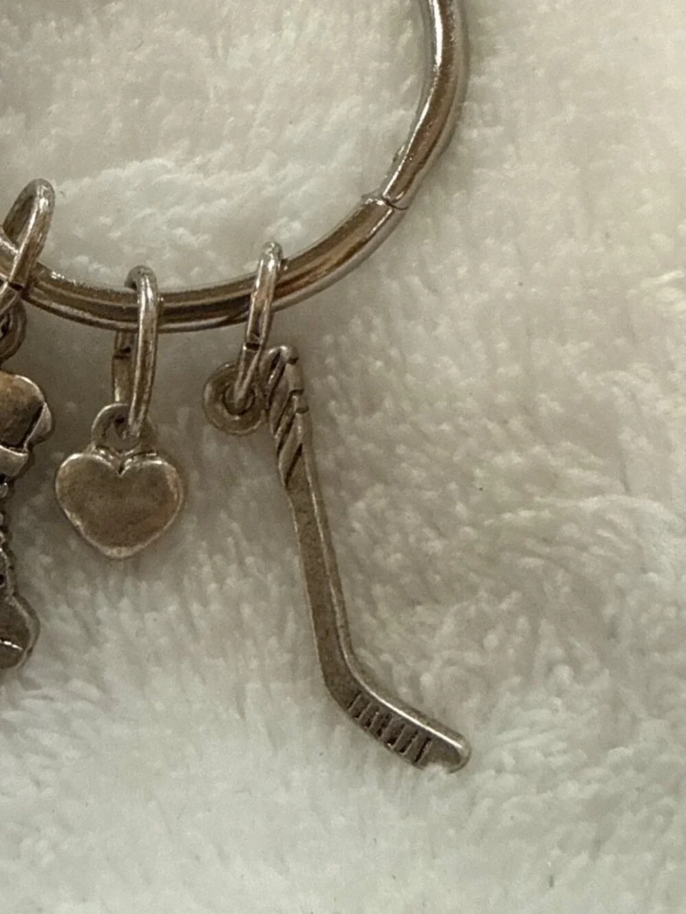 Hockey Ice Skate Charm Keychain With Heart & Stick Accents - Silver Tone - Sport